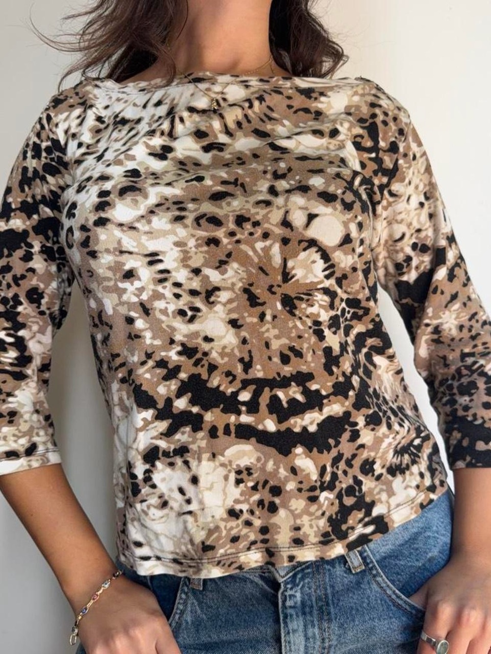Women's Brown Animal Print Long Sleeve Tee